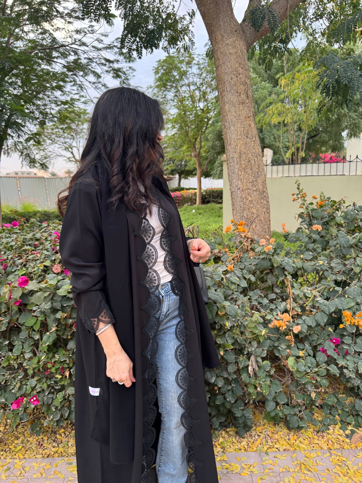 lace abaya with nida fabric