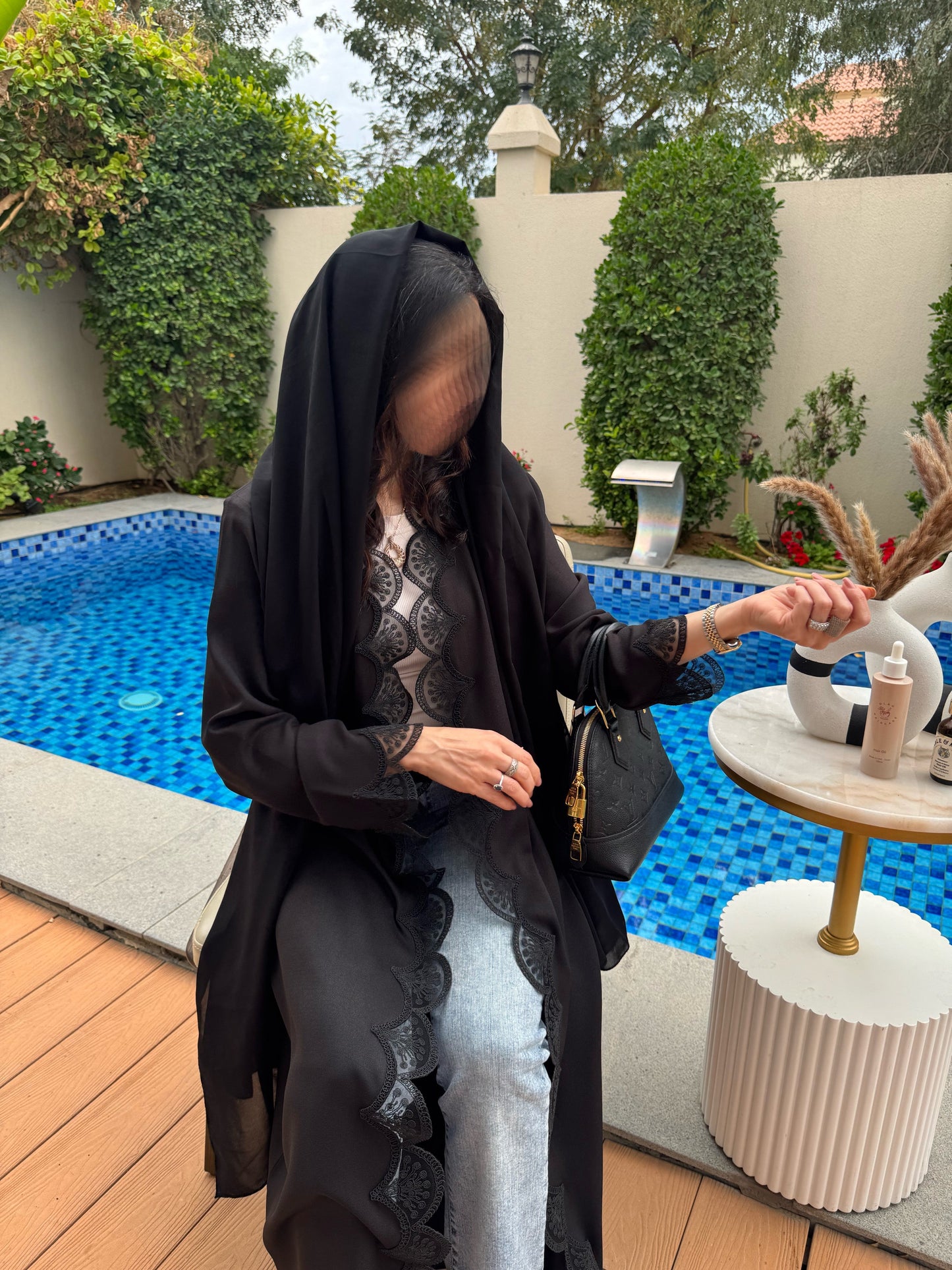 lace abaya with nida fabric