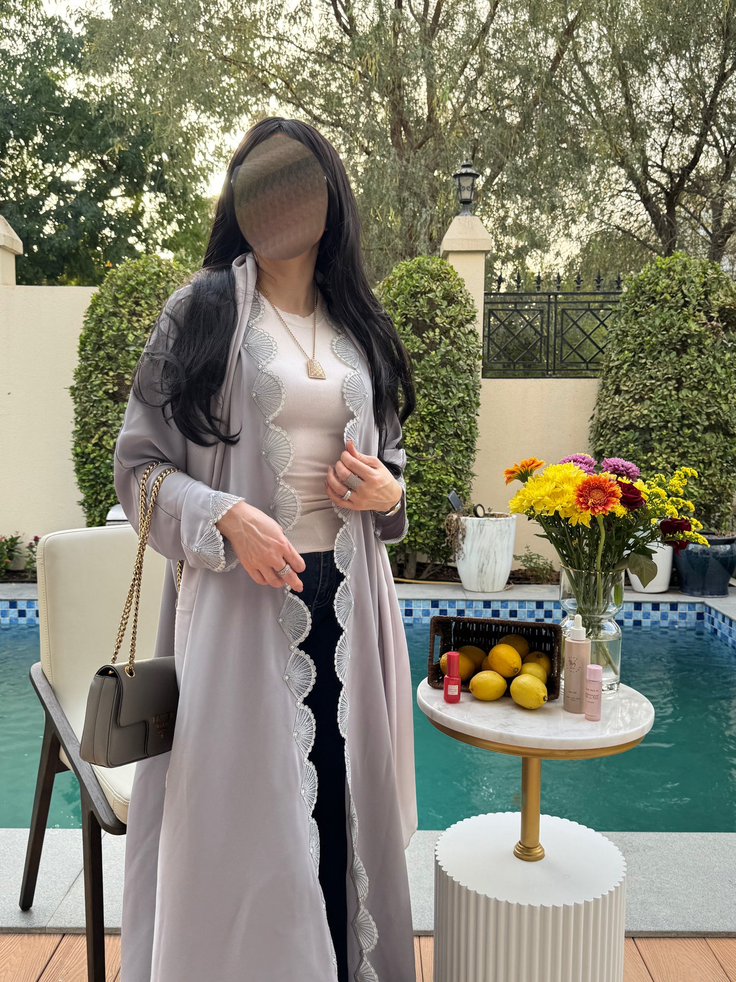 Grey pearl abaya Ready to wear 🫶🏻